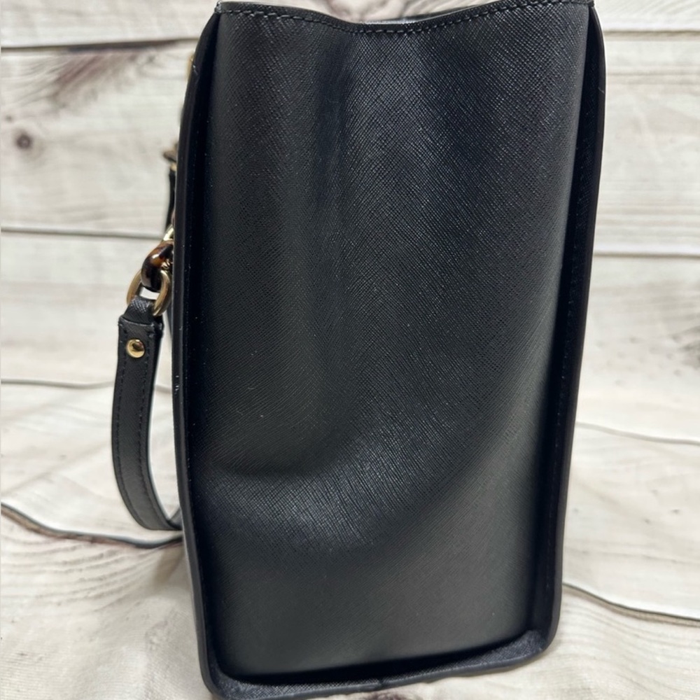 Michael Kors Sophia Shoulder Bag Purse Satchel Black Gold Saffiano Leather Large - Picture 8 of 16